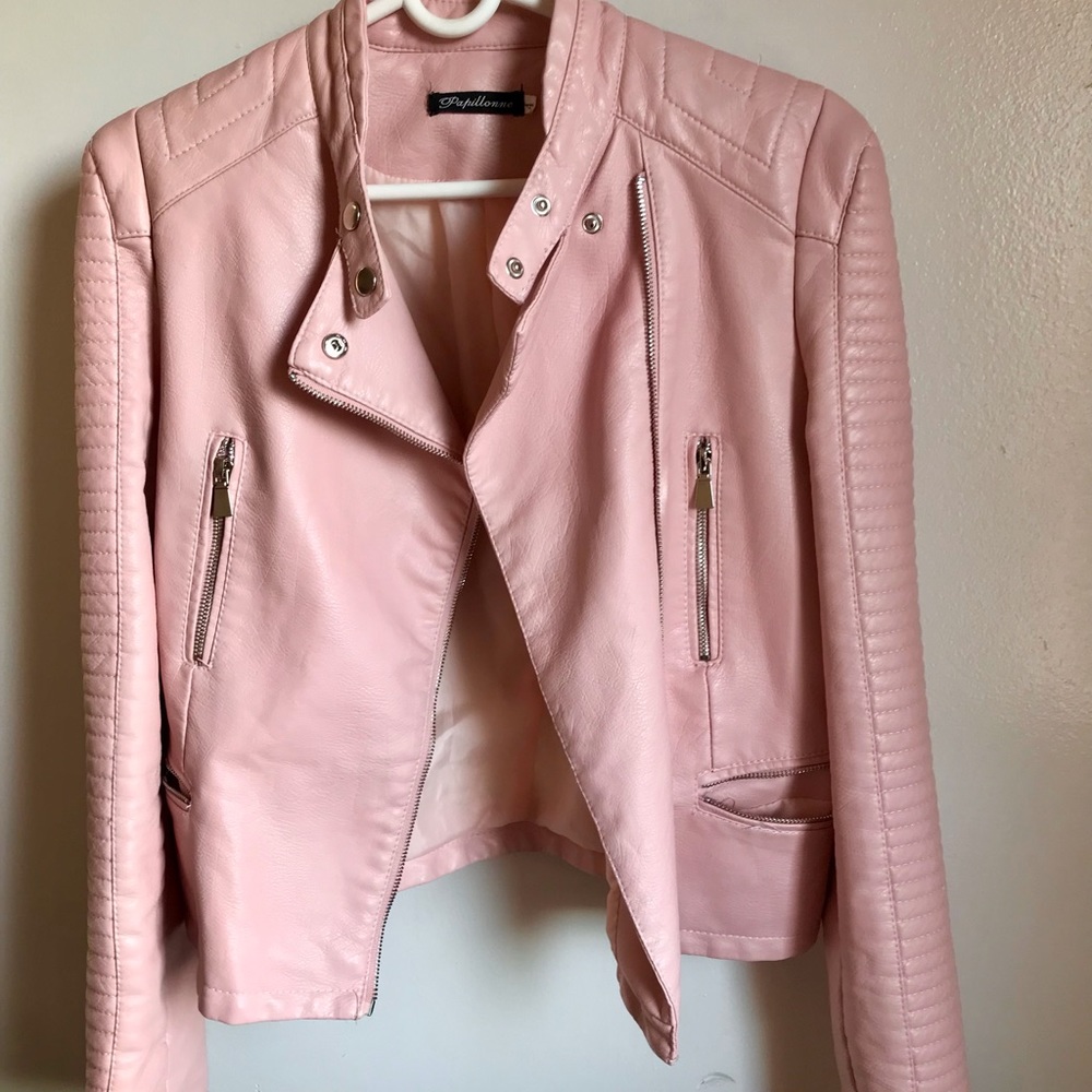 Light Pink Faux Leather Jacket ✨
